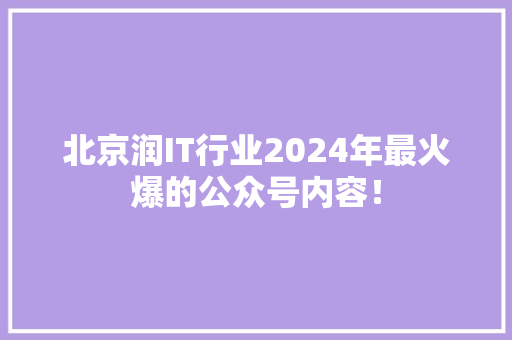 北京润IT行业2024年最火爆的公众号内容！