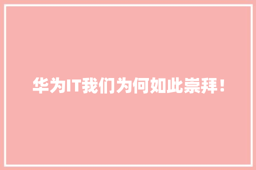 华为IT我们为何如此崇拜！