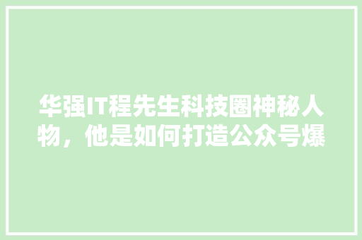 华强IT程先生科技圈神秘人物,他是如何打造公众号爆款内容的 百度SEO 华强IT程先生科技圈神秘人物,他是如何打造公众号爆款内容的 百度SEO