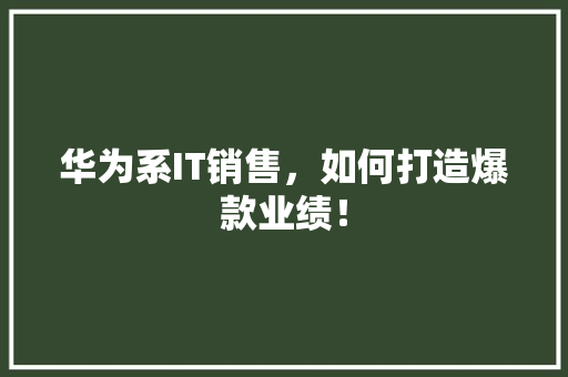 华为系IT销售，如何打造爆款业绩！