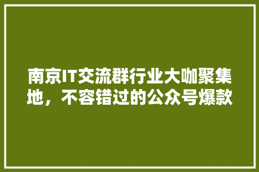 南京IT交流群行业大咖聚集地，不容错过的公众号爆款！ 百度SEO
