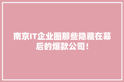 南京IT企业圈那些隐藏在幕后的爆款公司！