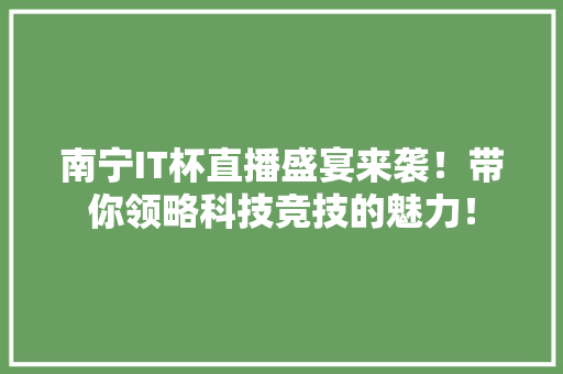 南宁IT杯直播盛宴来袭！带你领略科技竞技的魅力！