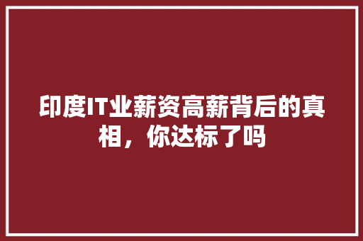 印度IT业薪资高薪背后的真相，你达标了吗
