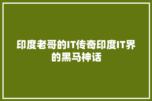 印度老哥的IT传奇印度IT界的黑马神话