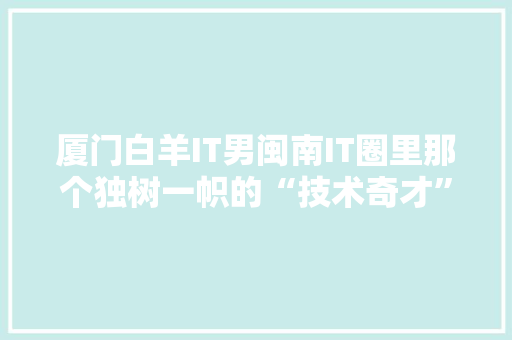 厦门白羊IT男闽南IT圈里那个独树一帜的“技术奇才”
