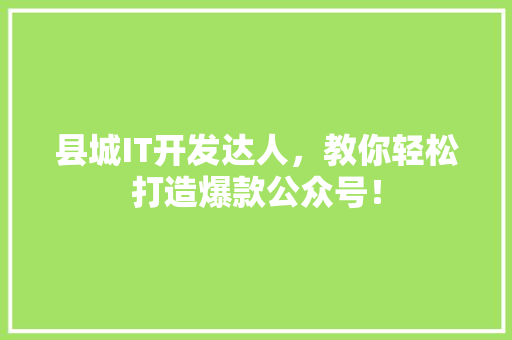 县城IT开发达人，教你轻松打造爆款公众号！