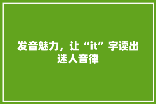 发音魅力，让“it”字读出迷人音律