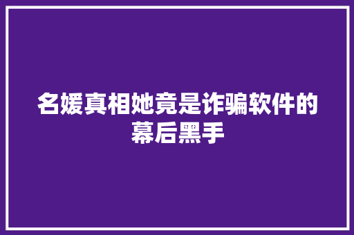 名媛真相她竟是诈骗软件的幕后黑手