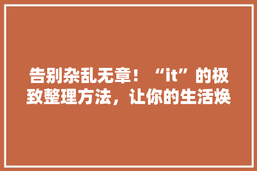 告别杂乱无章！“it”的极致整理方法，让你的生活焕然一新