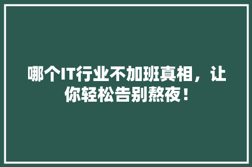 哪个IT行业不加班真相，让你轻松告别熬夜！