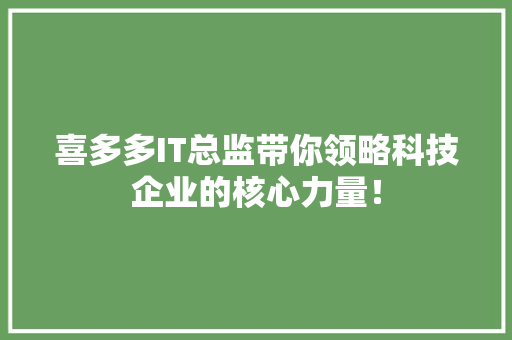 喜多多IT总监带你领略科技企业的核心力量！