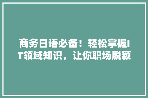 商务日语必备！轻松掌握IT领域知识，让你职场脱颖而出