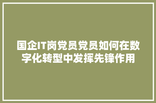 国企IT岗党员党员如何在数字化转型中发挥先锋作用