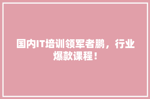 国内IT培训领军者鹏，行业爆款课程！