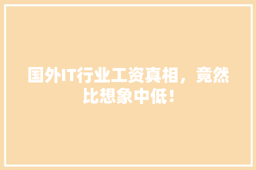 国外IT行业工资真相，竟然比想象中低！