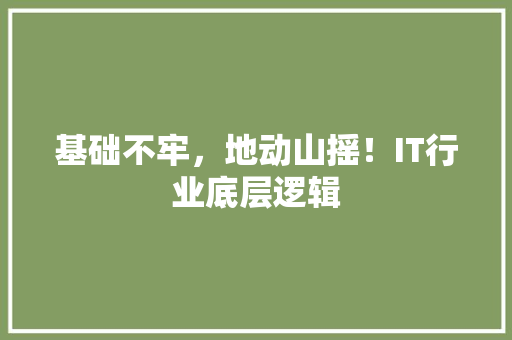 基础不牢，地动山摇！IT行业底层逻辑