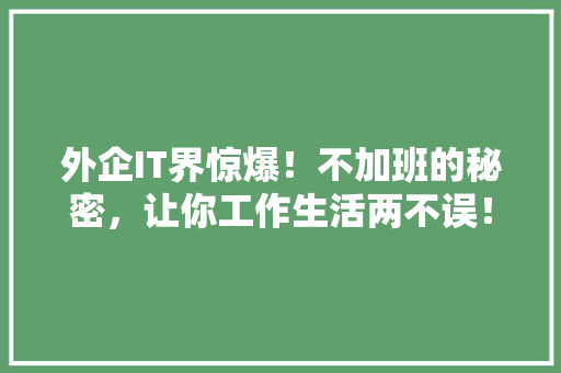 外企IT界惊爆！不加班的秘密，让你工作生活两不误！ SEO关键词