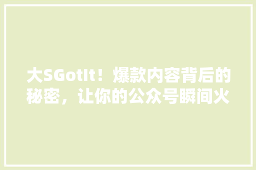 大SGotIt！爆款内容背后的秘密，让你的公众号瞬间火爆！ 网站建设公司