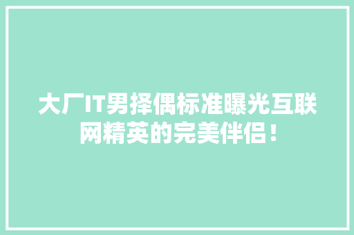 大厂IT男择偶标准曝光互联网精英的完美伴侣！