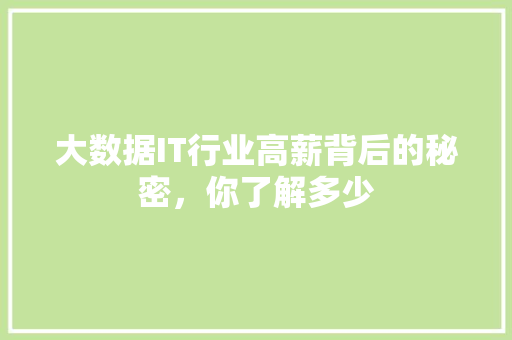 大数据IT行业高薪背后的秘密，你了解多少