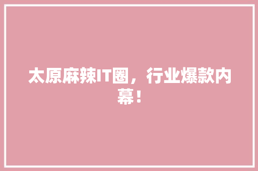 太原麻辣IT圈，行业爆款内幕！