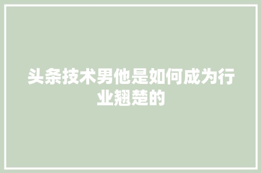 头条技术男他是如何成为行业翘楚的