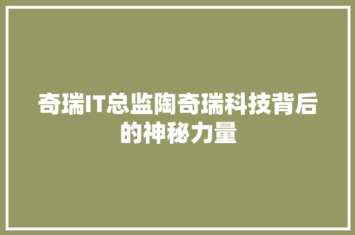 奇瑞IT总监陶奇瑞科技背后的神秘力量