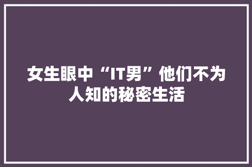 女生眼中“IT男”他们不为人知的秘密生活 百度SEO