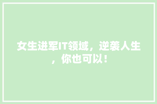 女生进军IT领域，逆袭人生，你也可以！