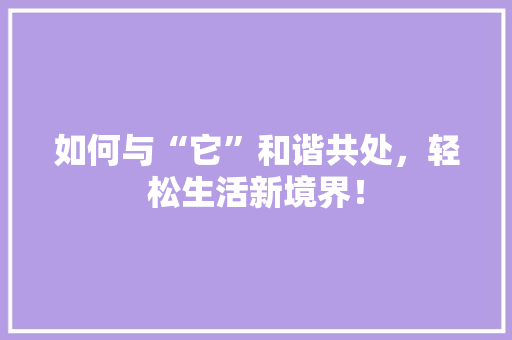 如何与“它”和谐共处，轻松生活新境界！
