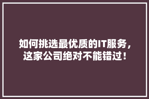 如何挑选最优质的IT服务，这家公司绝对不能错过！