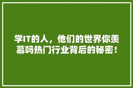 学IT的人，他们的世界你羡慕吗热门行业背后的秘密！