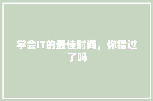 学会IT的最佳时间，你错过了吗