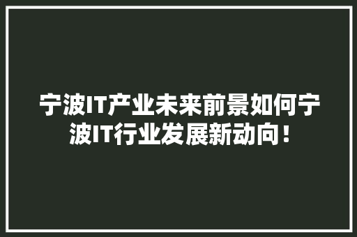 宁波IT产业未来前景如何宁波IT行业发展新动向！ 百度SEO