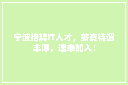 宁波招聘IT人才，薪资待遇丰厚，速来加入！