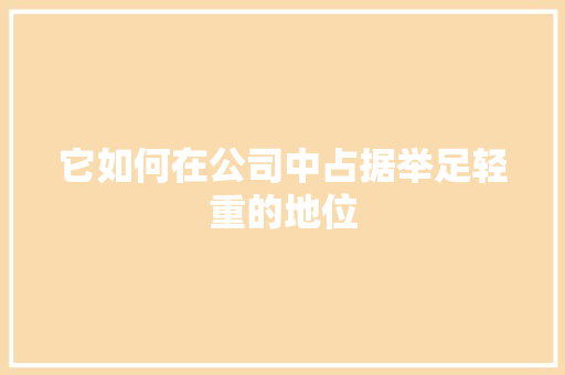 它如何在公司中占据举足轻重的地位