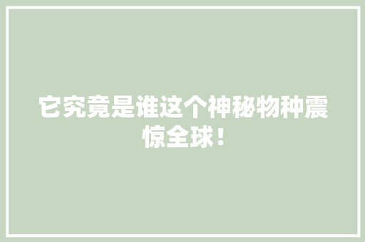 它究竟是谁这个神秘物种震惊全球！