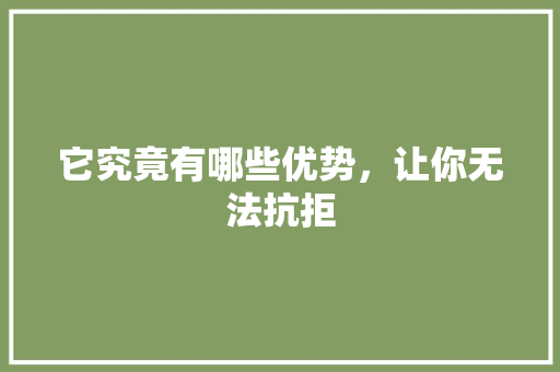 它究竟有哪些优势，让你无法抗拒