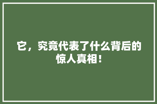 它，究竟代表了什么背后的惊人真相！