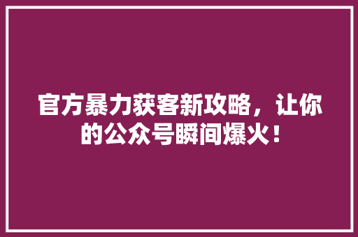 官方暴力获客新攻略，让你的公众号瞬间爆火！