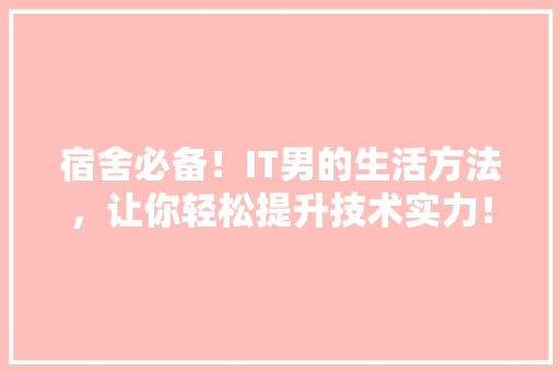宿舍必备！IT男的生活方法，让你轻松提升技术实力！