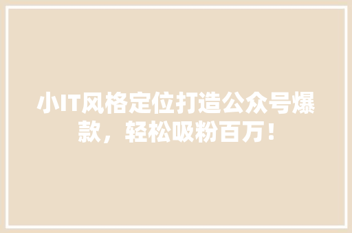 小IT风格定位打造公众号爆款，轻松吸粉百万！