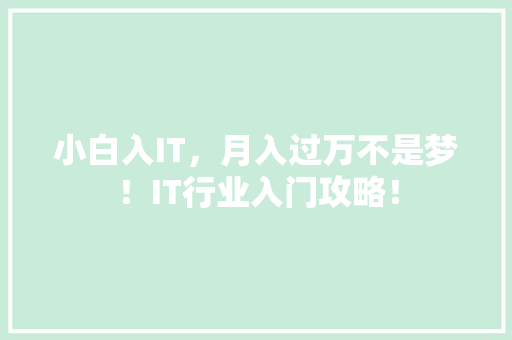 小白入IT，月入过万不是梦！IT行业入门攻略！