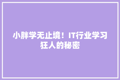 小胖学无止境！IT行业学习狂人的秘密 神马SEO