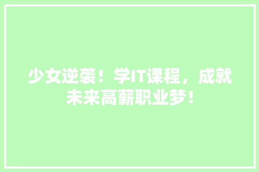 少女逆袭！学IT课程，成就未来高薪职业梦！