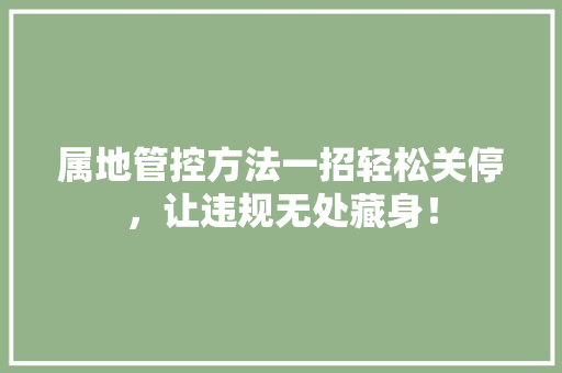 属地管控方法一招轻松关停，让违规无处藏身！