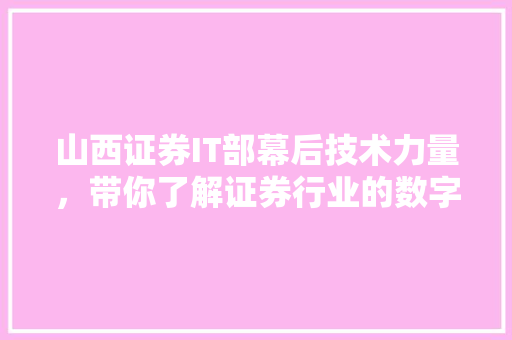 山西证券IT部幕后技术力量，带你了解证券行业的数字化转型！