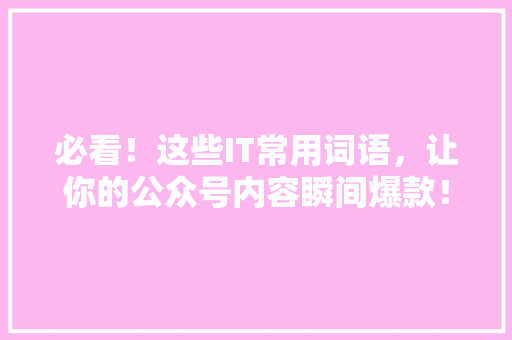 必看！这些IT常用词语，让你的公众号内容瞬间爆款！