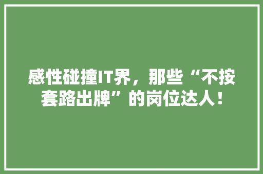 感性碰撞IT界，那些“不按套路出牌”的岗位达人！